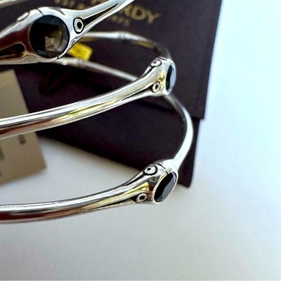 New John Hardy Sterling Silver 3 Bamboo Bangles. Medium With Smoky Topaz. - Picture 2 of 4